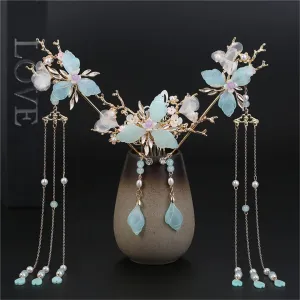 Tassel Female Step Shaking Hairpin Antique Hair Accessories Full Set Of Ancient Costume Accessories earrings hook 1 set