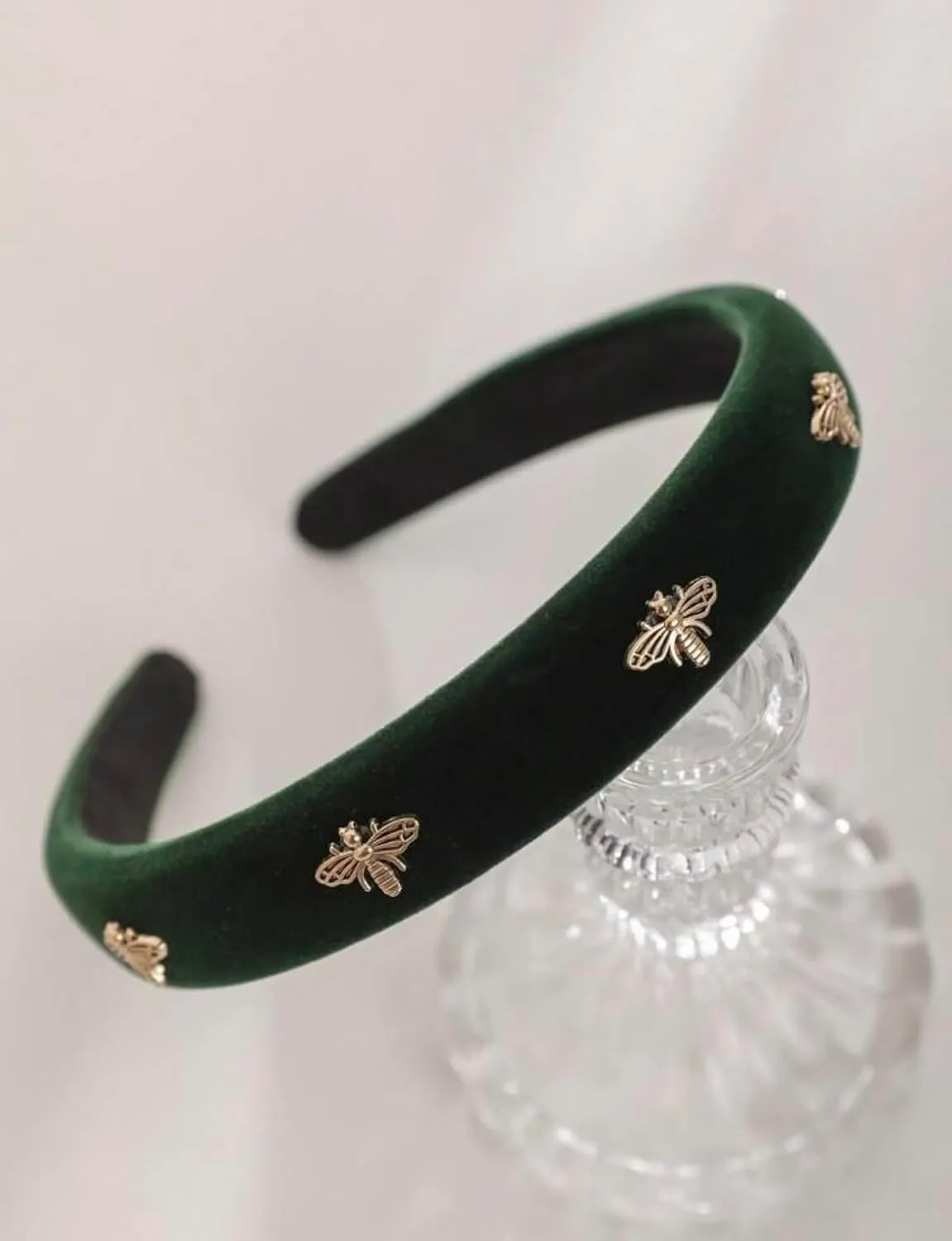 TERSE Green Velvet Headband - White Pearl Designer Headband for Women's Fashion & Holiday Hair Accessories