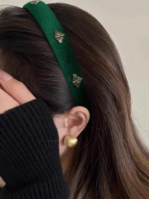 TERSE Green Velvet Headband - White Pearl Designer Headband for Women's Fashion & Holiday Hair Accessories