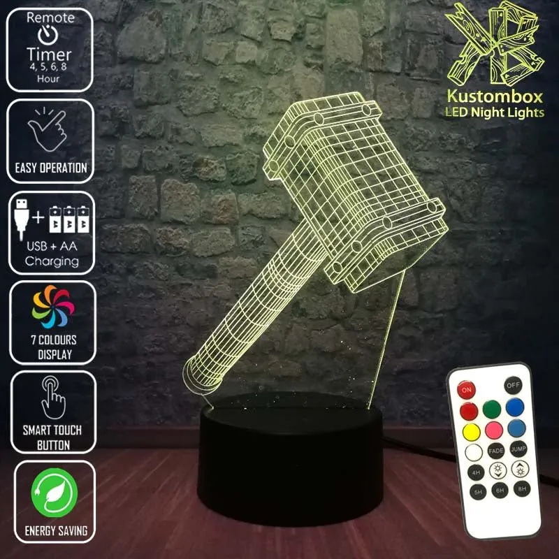 Thor Hammer Ragnarok 3D LED Night Light Bedroom Lamp