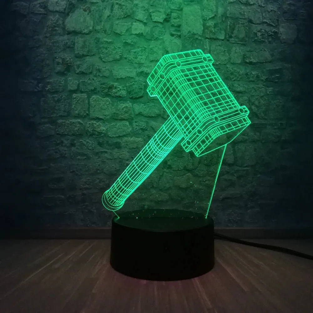 Thor Hammer Ragnarok 3D LED Night Light Bedroom Lamp