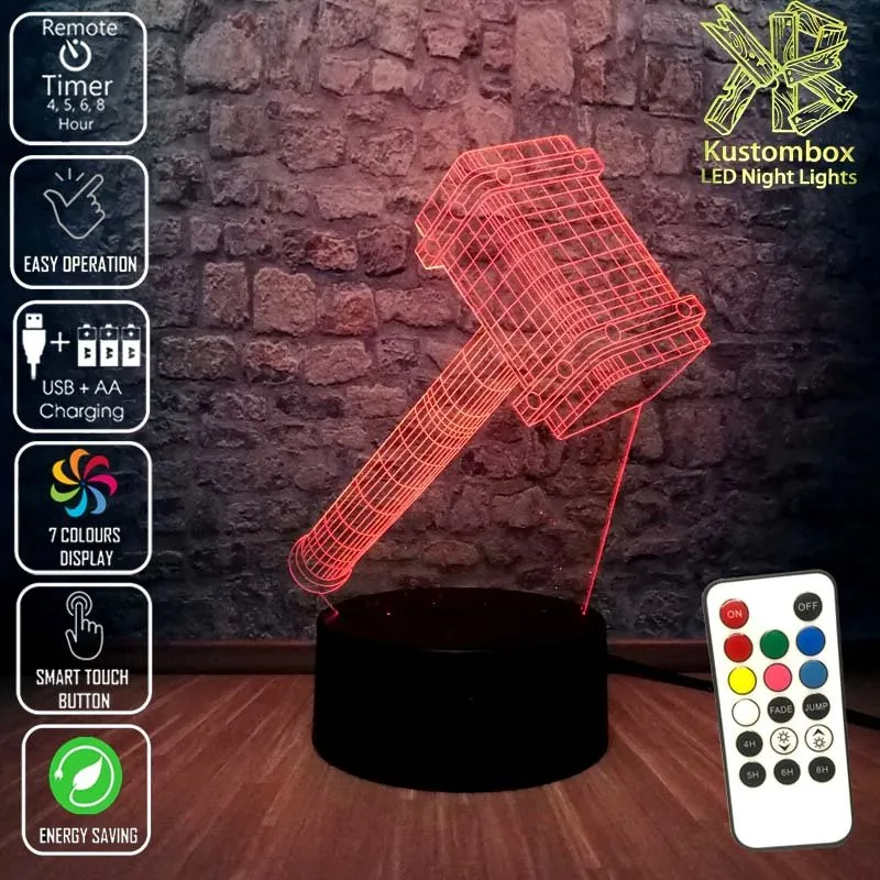 Thor Hammer Ragnarok 3D LED Night Light Bedroom Lamp