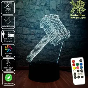 Thor Hammer Ragnarok 3D LED Night Light Bedroom Lamp