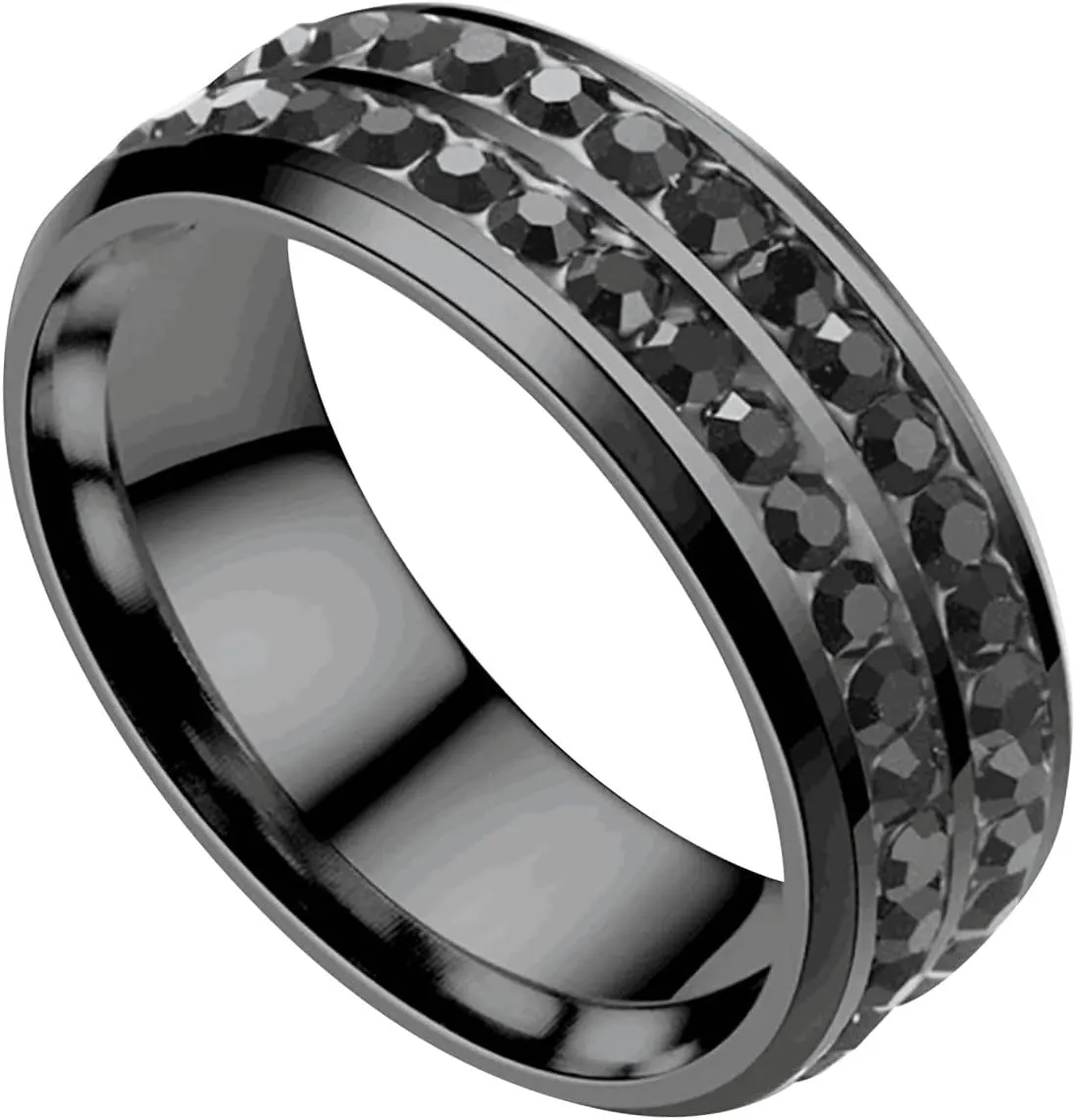 Titanium Steel Inlaid Zircon Ring for Women and Men Minimalist Design Couple Ring Statement Rings (Black, 10)