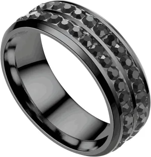 Titanium Steel Inlaid Zircon Ring for Women and Men Wedding Band Couple Engagement Rings (Black, 8)