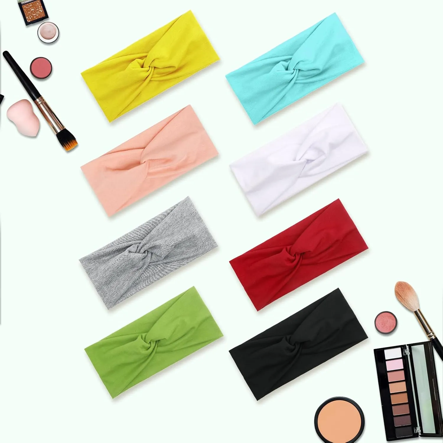 Tobeffect Headbands for Women Non Slip Boho Turban Elastic Head Wrap, Women Twist Knot Head Band Fashion Hair Accessories, Solid Color 8 Pack