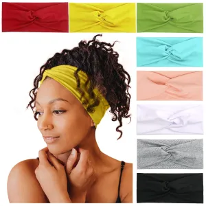 Tobeffect Headbands for Women Non Slip Boho Turban Elastic Head Wrap, Women Twist Knot Head Band Fashion Hair Accessories, Solid Color 8 Pack