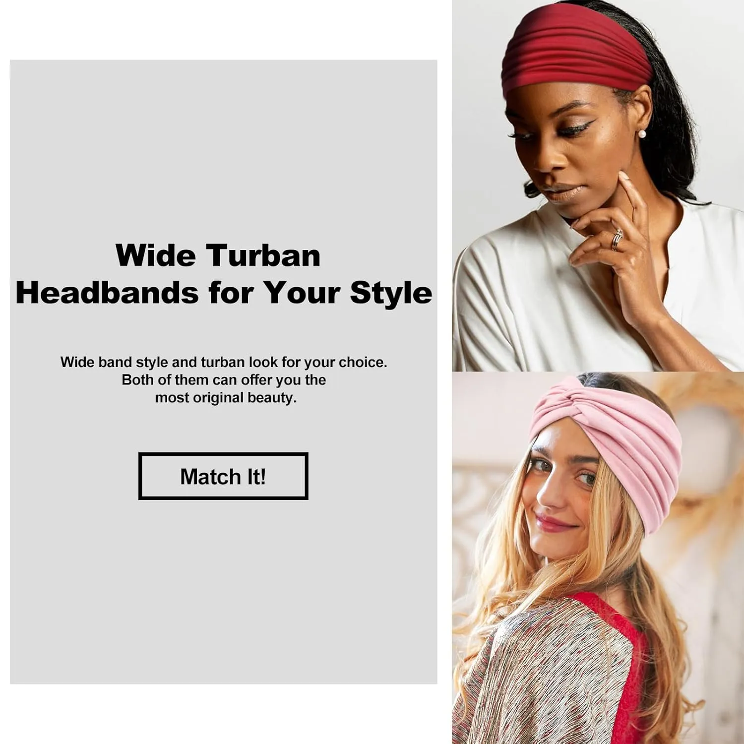 Tobeffect Wide Headbands for Women, 2 Pcs 7'' Extra Large Turban Headband Boho Stretchy Hairband Twisted Knot Cloth Hair Accessories