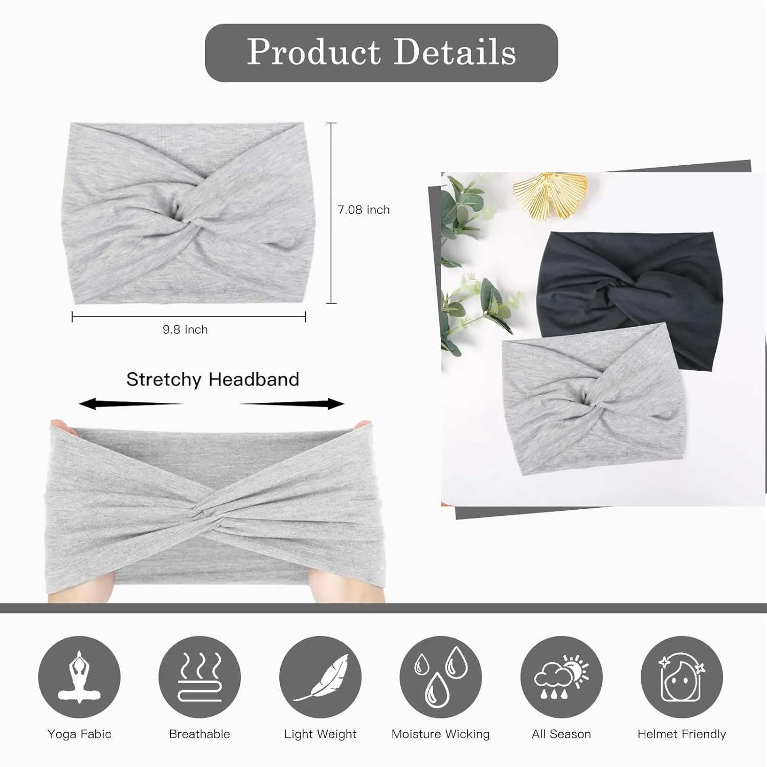 Tobeffect Wide Headbands for Women, 7'' Extra Large Turban Headband Boho Stretchy Turban Hairband Twisted Knot Cloth Hair Accessories, 2 Pack