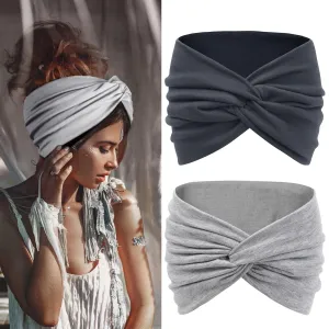 Tobeffect Wide Headbands for Women, 7'' Extra Large Turban Headband Boho Stretchy Turban Hairband Twisted Knot Cloth Hair Accessories, 2 Pack