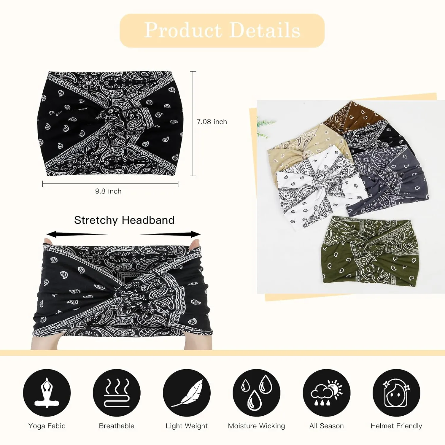 Tobeffect Wide Headbands for Women, 7'' Extra Wide Boho Headbands Fashion Headwraps Stretchy Hairbands Head Scarf Hair Accessories