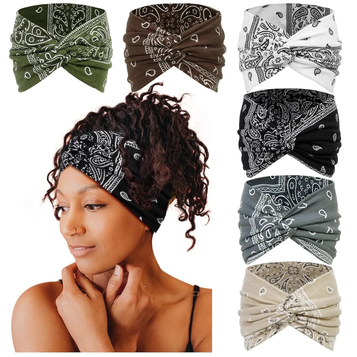 Tobeffect Wide Headbands for Women, 7'' Extra Wide Boho Headbands Fashion Headwraps Stretchy Hairbands Head Scarf Hair Accessories