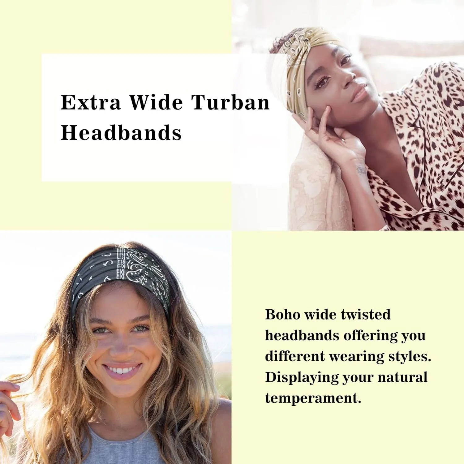 Tobeffect Wide Headbands for Women, 7'' Extra Wide Boho Headbands Fashion Headwraps Stretchy Hairbands Head Scarf Hair Accessories