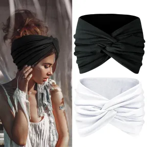 Tobeffect Wide Turban Headbands for Women, 7'' Extra Large Headband Boho Stretchy Hairband Twisted Knot Cloth Hair Accessories, 2 Pack