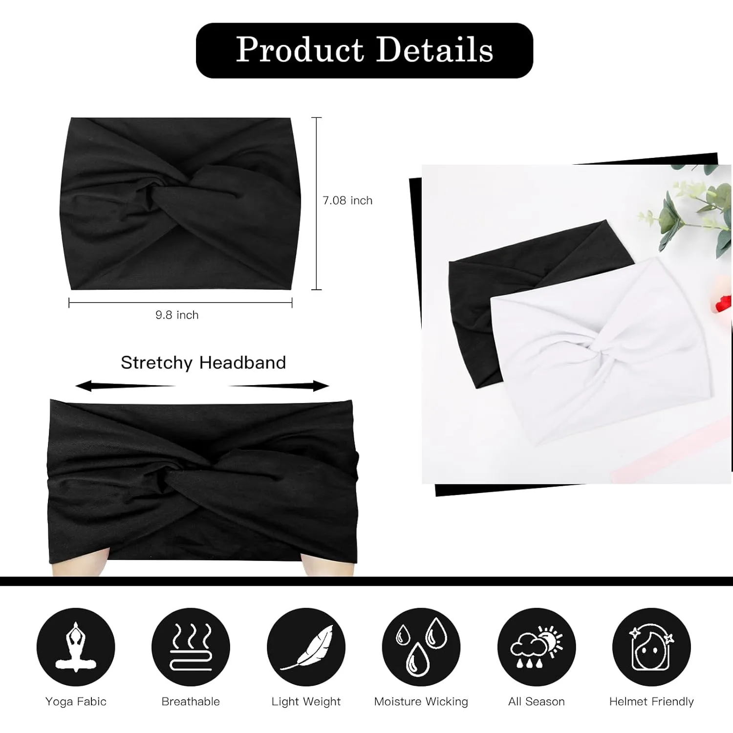 Tobeffect Wide Turban Headbands for Women, 7'' Extra Large Headband Boho Stretchy Hairband Twisted Knot Cloth Hair Accessories, 2 Pack