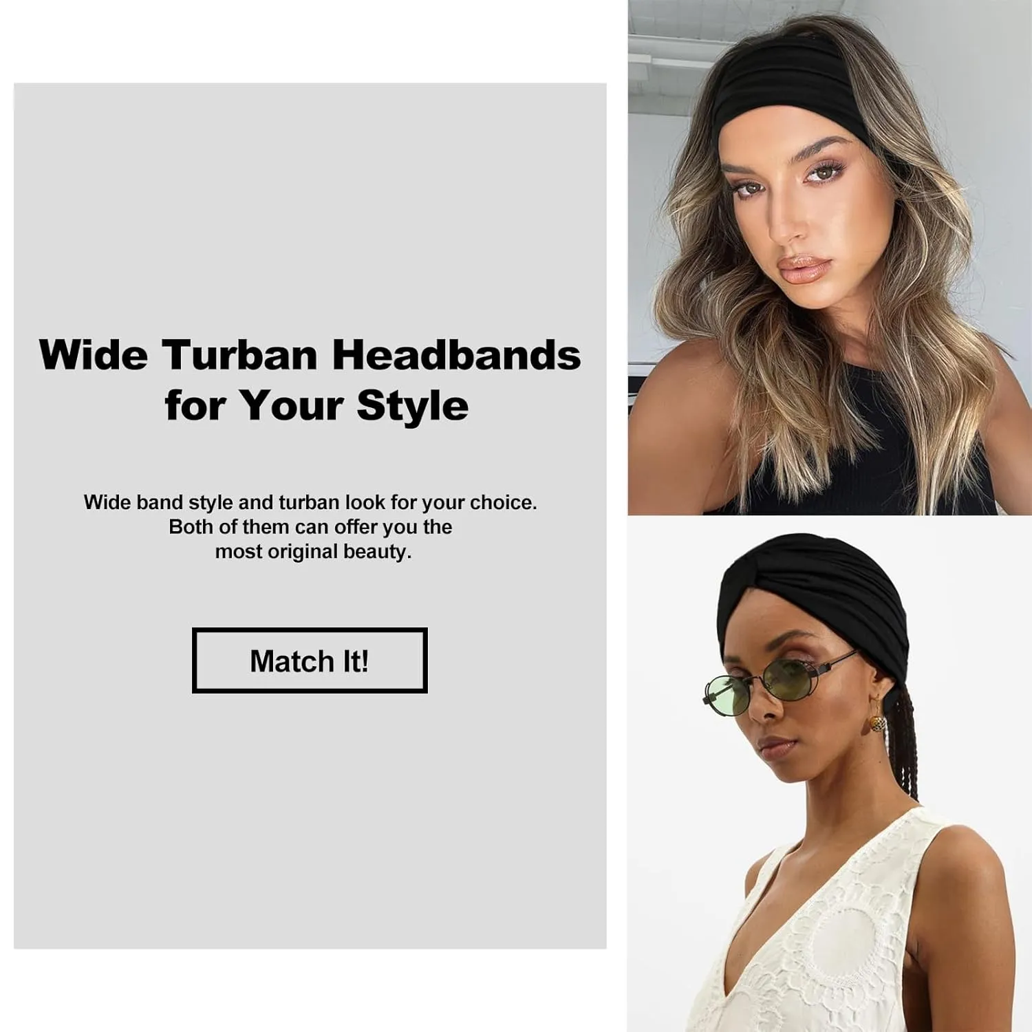 Tobeffect Wide Turban Headbands for Women, 7'' Extra Large Headband Boho Stretchy Hairband Twisted Knot Cloth Hair Accessories, 2 Pack
