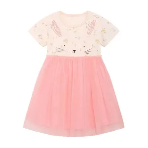 Toddler Girl one-piece Party Mesh Dress Cartoon Rabbit Princess Kids' Dresses Cotton Summer 2-7 Years