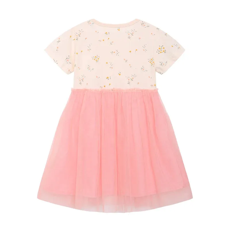 Toddler Girl one-piece Party Mesh Dress Cartoon Rabbit Princess Kids' Dresses Cotton Summer 2-7 Years