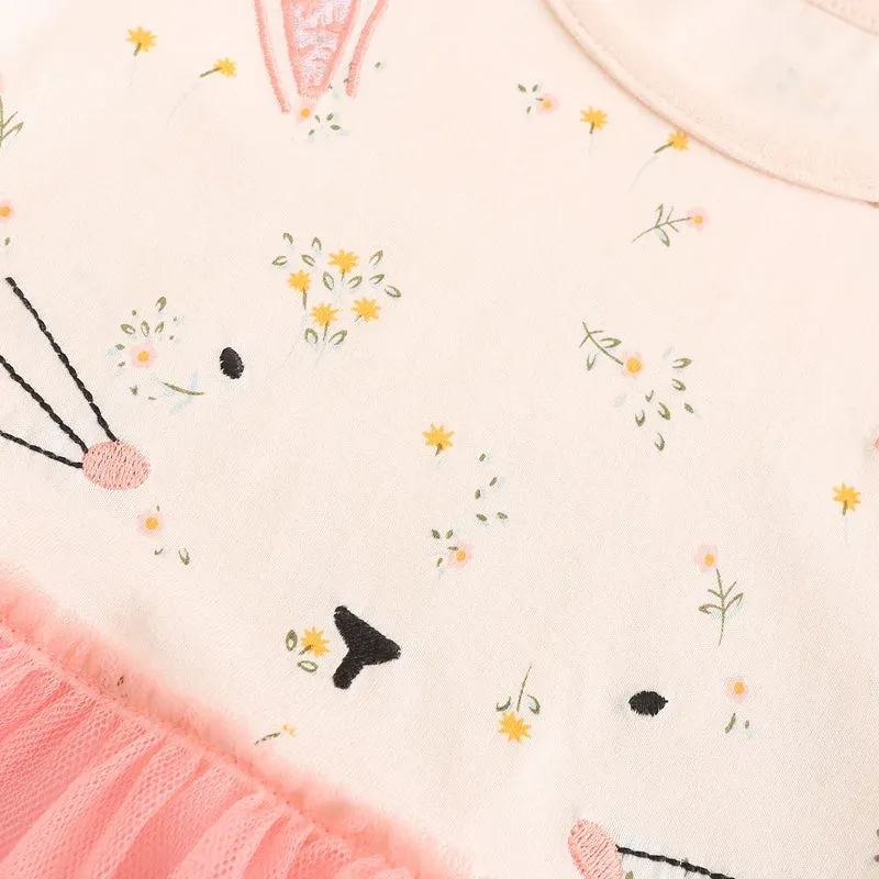 Toddler Girl one-piece Party Mesh Dress Cartoon Rabbit Princess Kids' Dresses Cotton Summer 2-7 Years