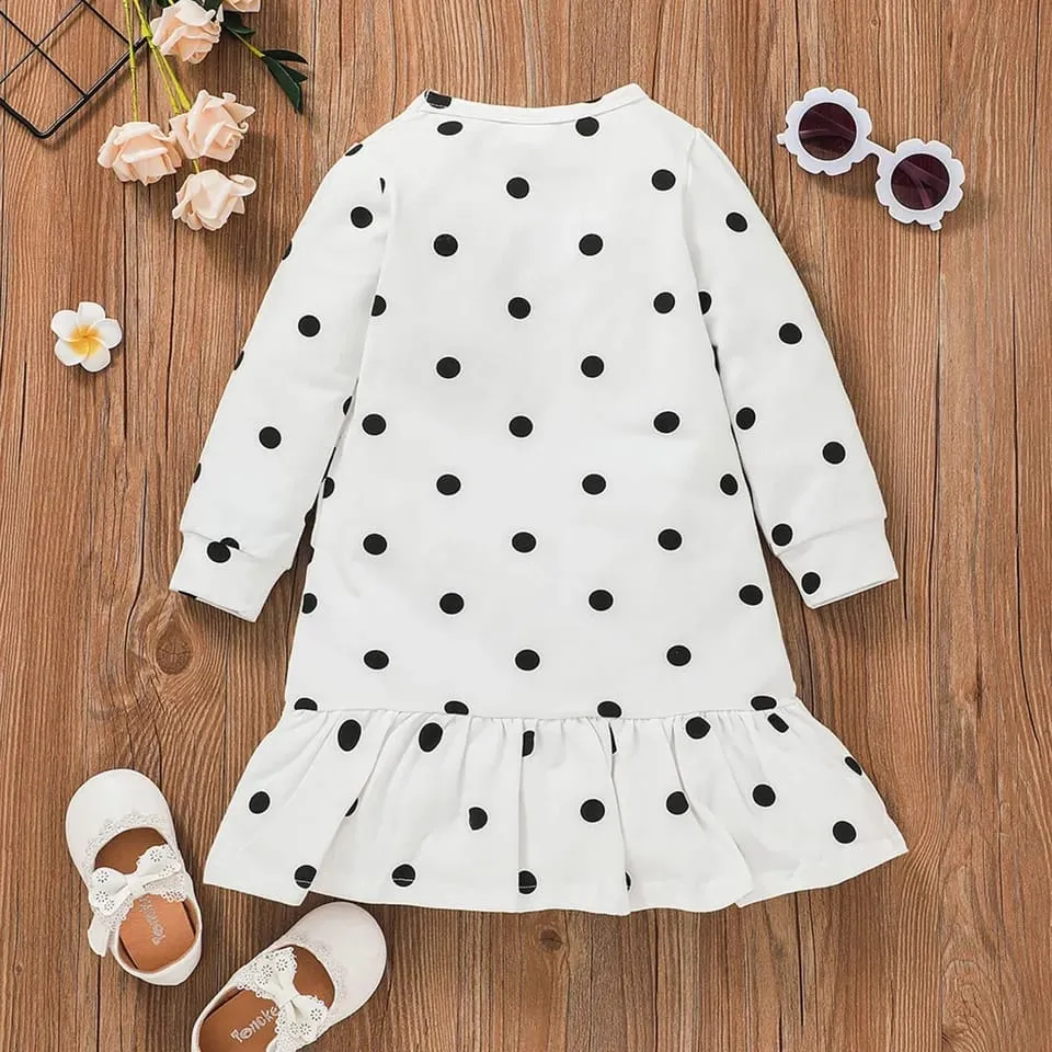 Toddler Girls Dress Long Sleeve Dress Dot Ruffles Cartoon Dairy Cow Prints Dresses Kids Girls Princess Dress 20103165