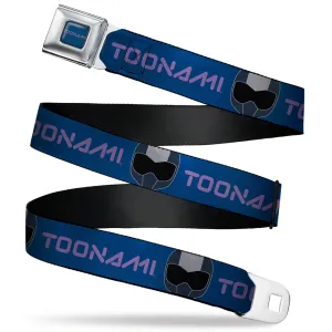 TOONAMI Title Logo Full Color Blue/Purple Seatbelt Belt - TOONAMI Title Logo and Robot TOM Head Blue/Purple/Grays Webbing