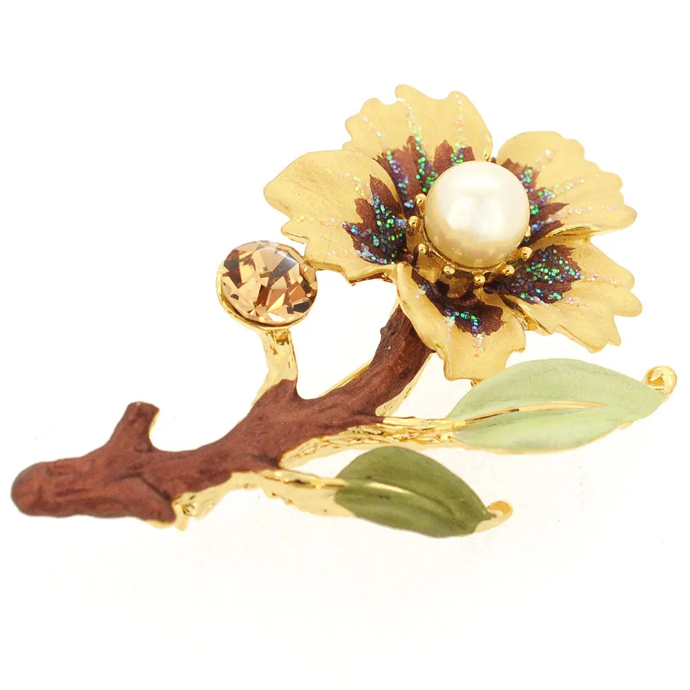 Topaz Brown Flower Swarovski Crystal Pin Brooch