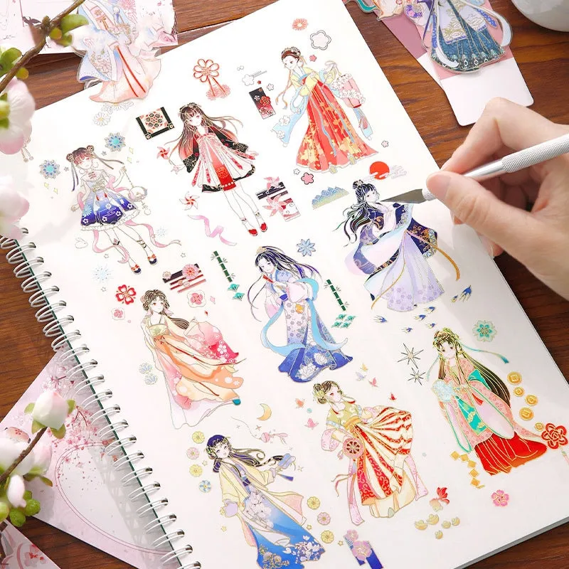 Traditional Ancient Chinese Style Cartoon Girl Collage Decorative Tape