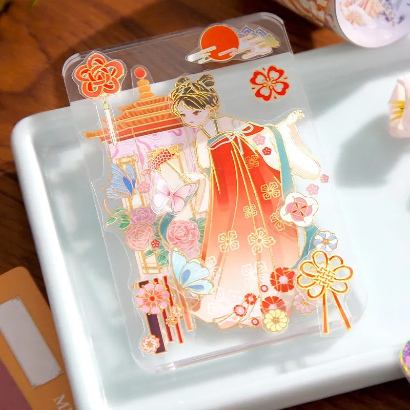 Traditional Ancient Chinese Style Cartoon Girl Collage Decorative Tape
