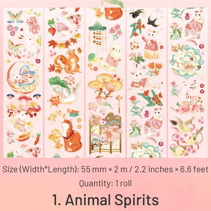Traditional Ancient Chinese Style Cartoon Girl Collage Decorative Tape