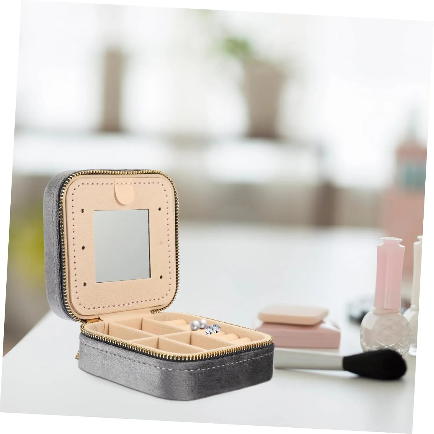 Travel Jewelry Cases for Women Portable Mirror Jewelry Organizer Earring Storage Bracelets Organizer Jewelry Holder Sundries Box Compact Elegant