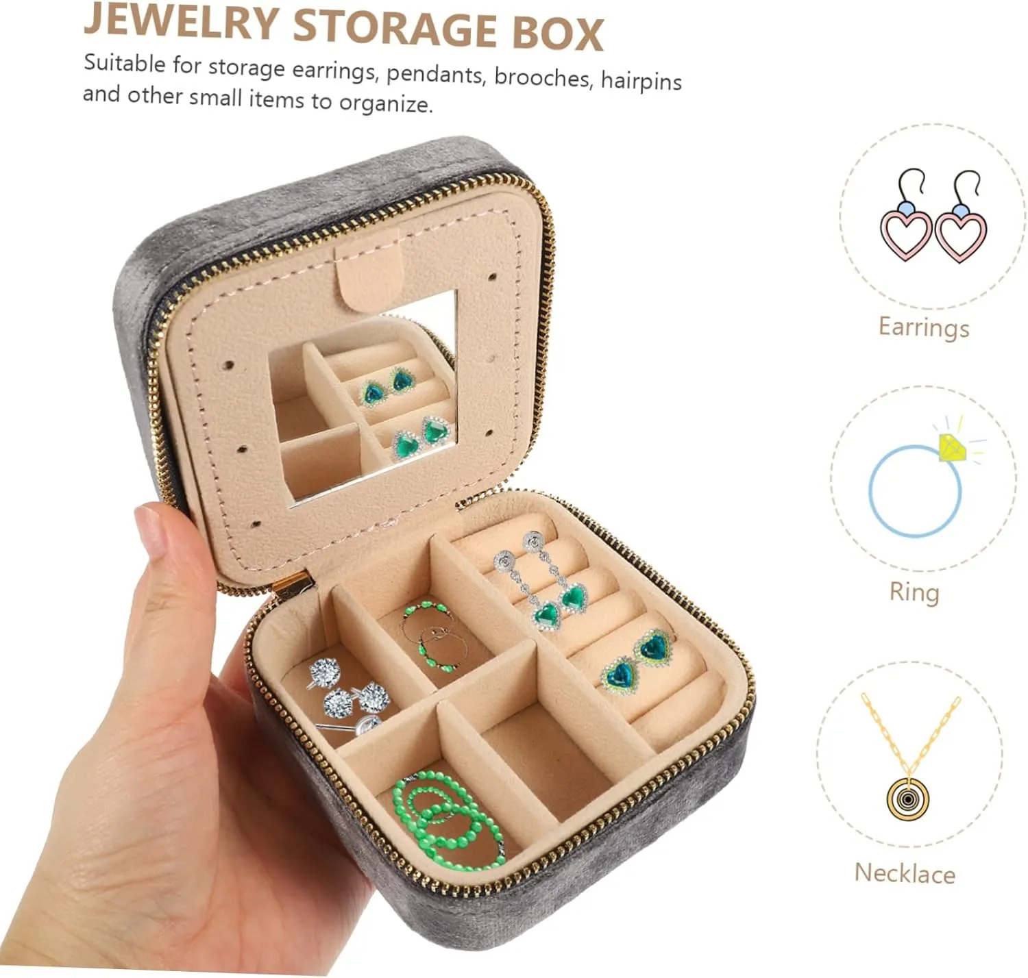 Travel Jewelry Cases for Women Portable Mirror Jewelry Organizer Earring Storage Bracelets Organizer Jewelry Holder Sundries Box Compact Elegant