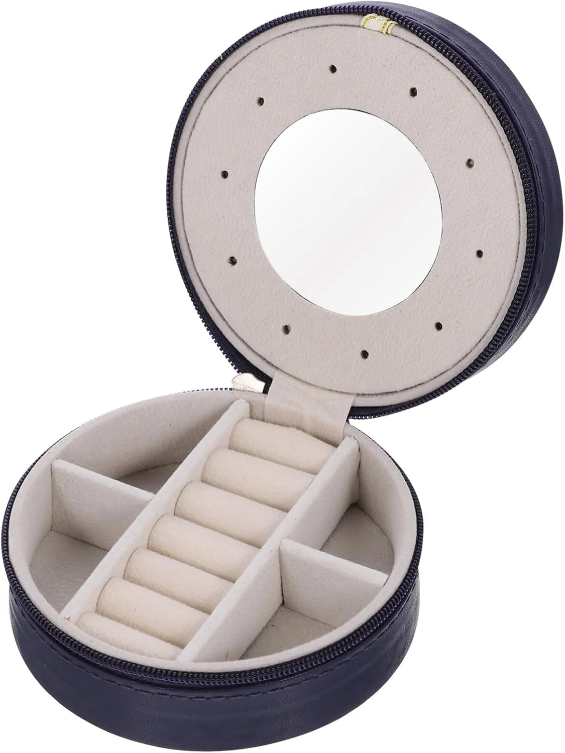 Travel Velvet Jewelry Box, Small Jewelry Organizer with Mirror Portable Rings Case Mini Case for Women Girls Rings Earrings Necklaces Bracelet Blue