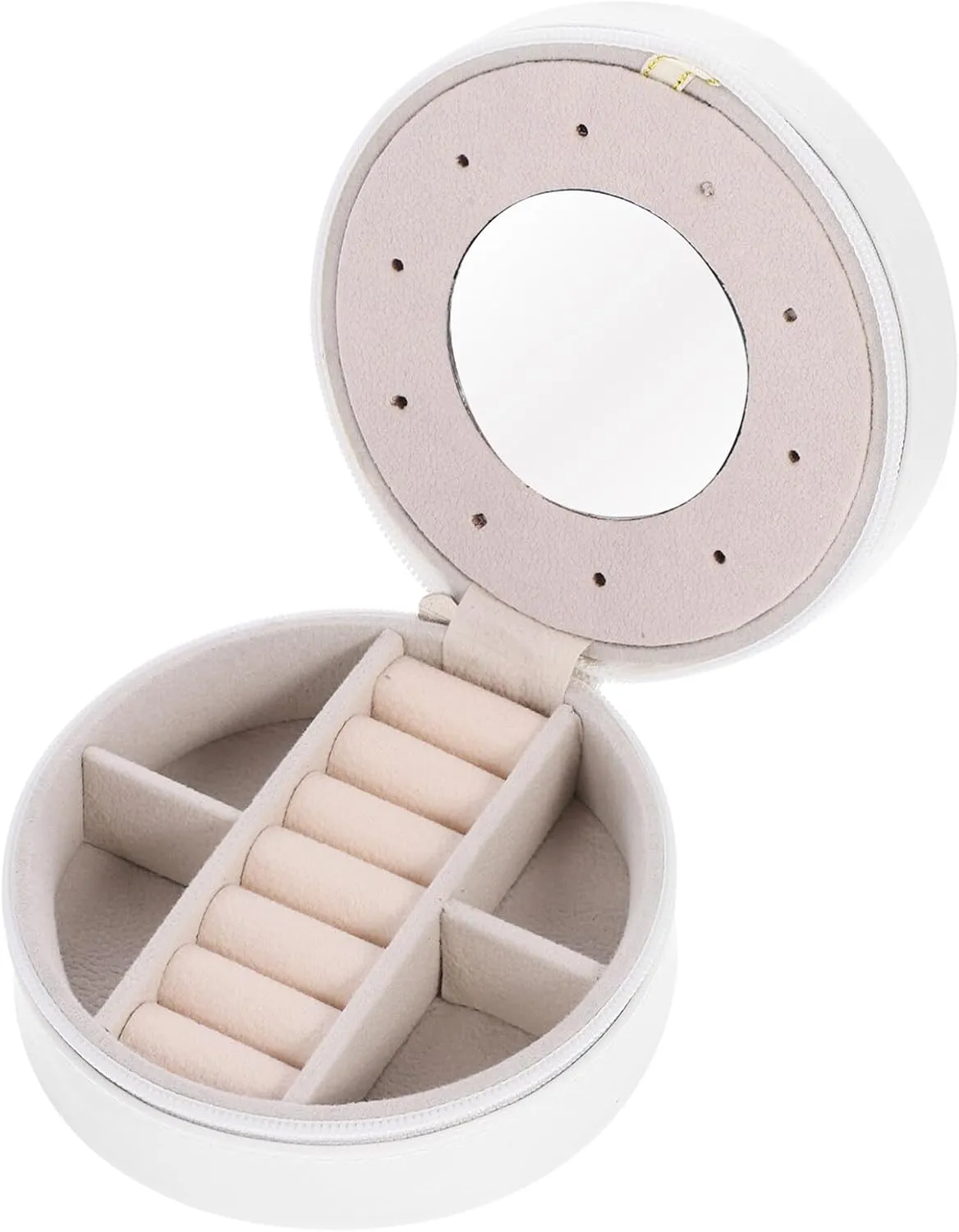 Travel Velvet Jewelry Box, Small Jewelry Organizer with Mirror Portable Rings Case Mini Case for Women Girls Rings Earrings Necklaces Bracelet White