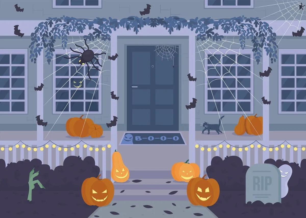 Trick or treat on Halloween flat color vector illustration set