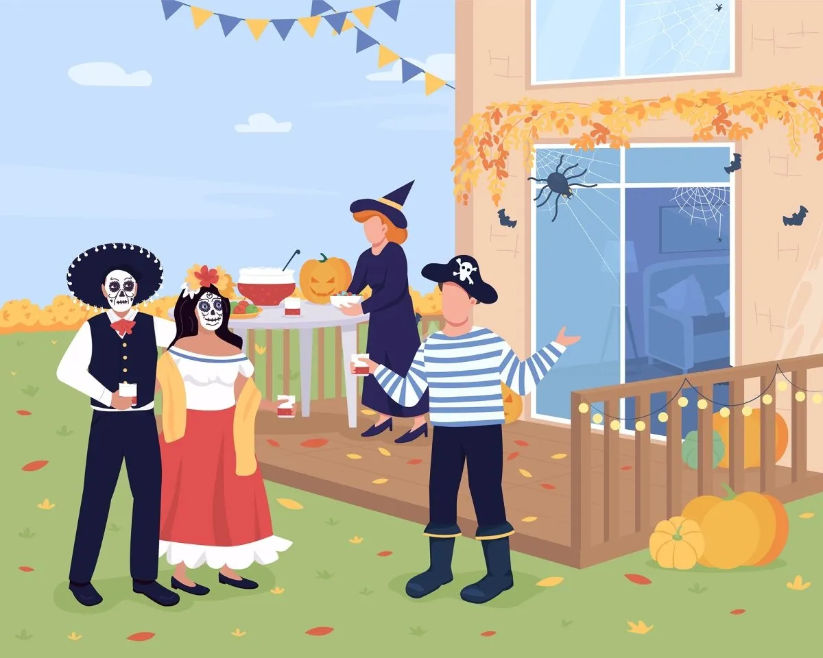 Trick or treat on Halloween flat color vector illustration set