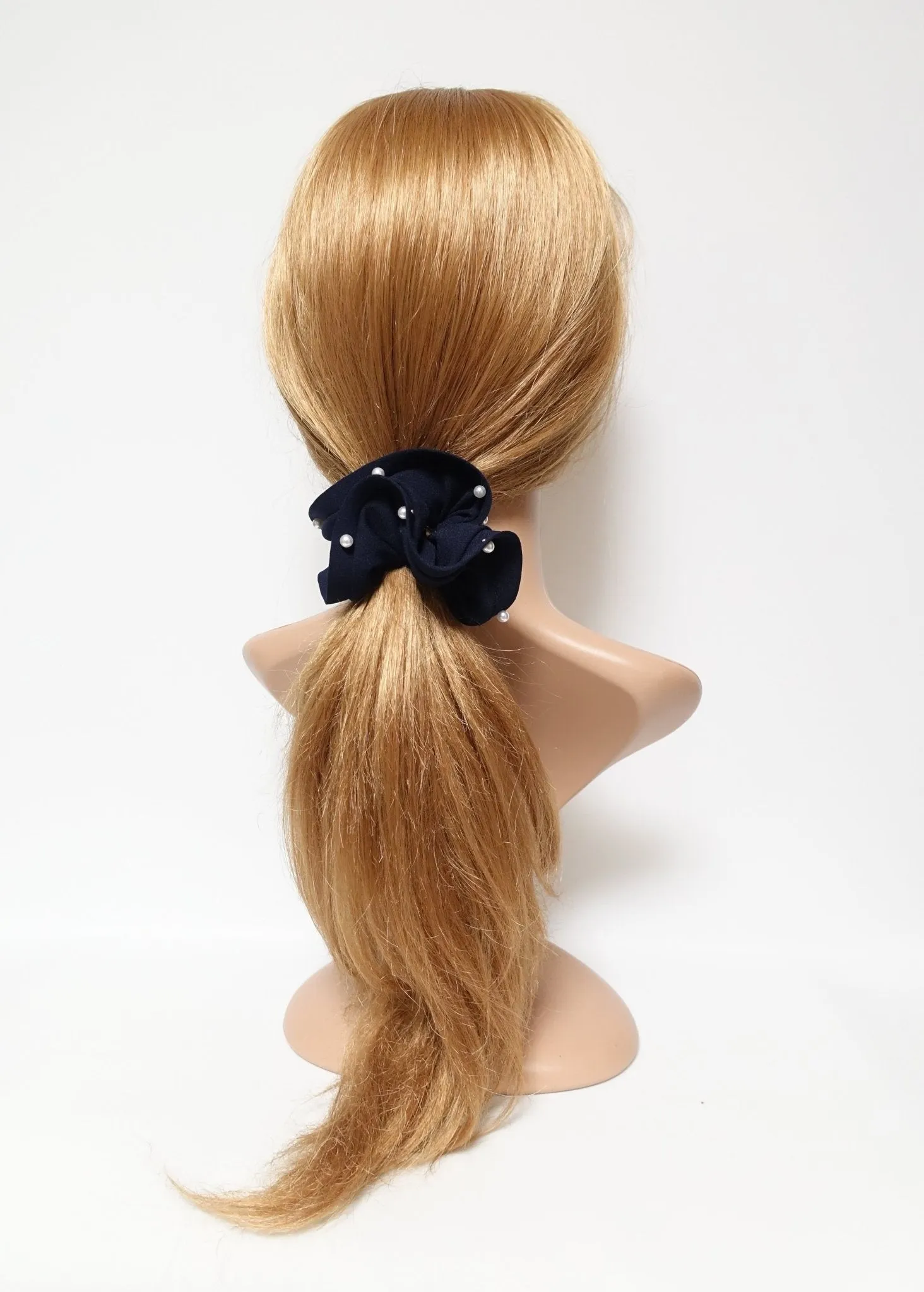 trim pearl stud decorated chiffon scrunchy solid hair elastic scrunchies
