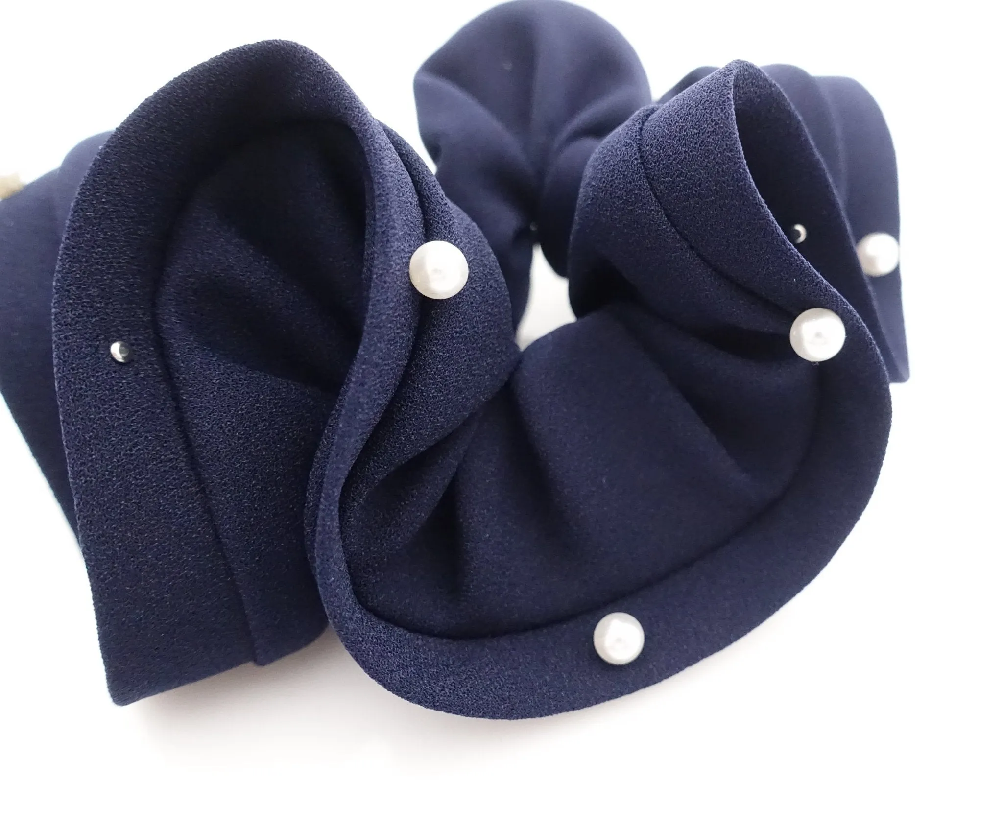 trim pearl stud decorated chiffon scrunchy solid hair elastic scrunchies