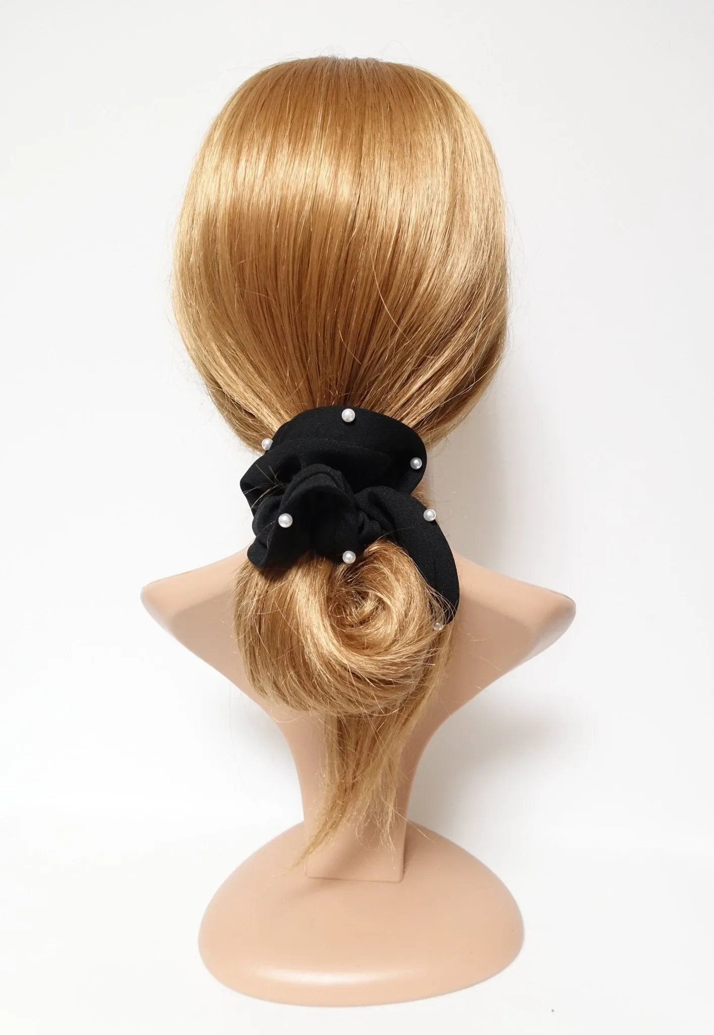 trim pearl stud decorated chiffon scrunchy solid hair elastic scrunchies