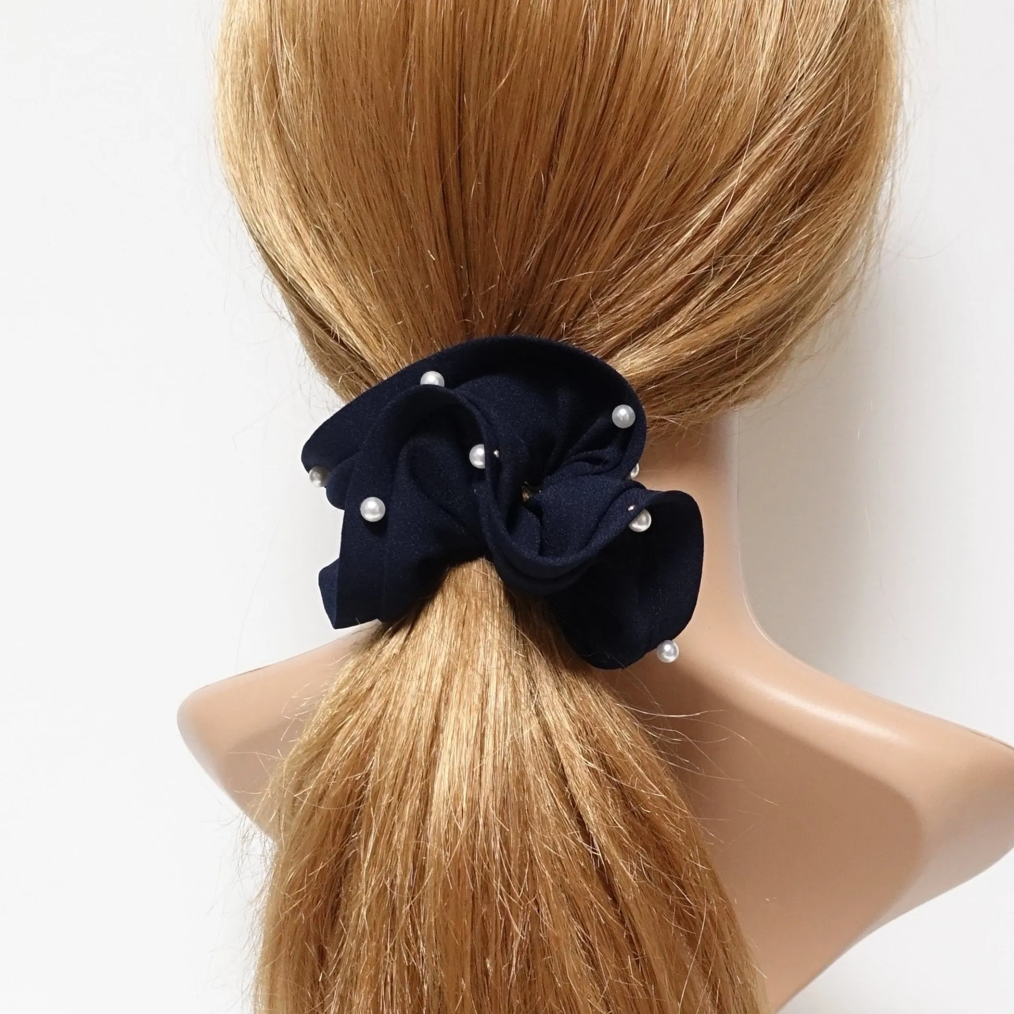 trim pearl stud decorated chiffon scrunchy solid hair elastic scrunchies