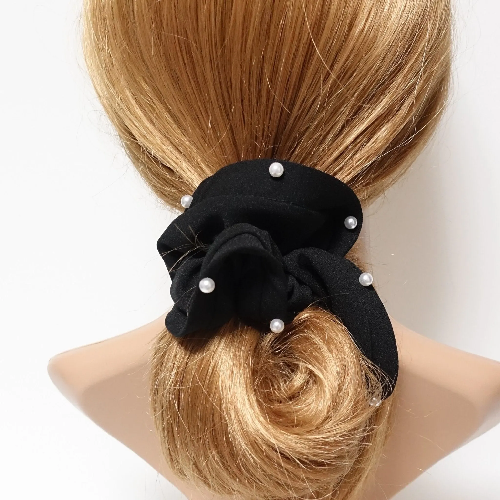 trim pearl stud decorated chiffon scrunchy solid hair elastic scrunchies