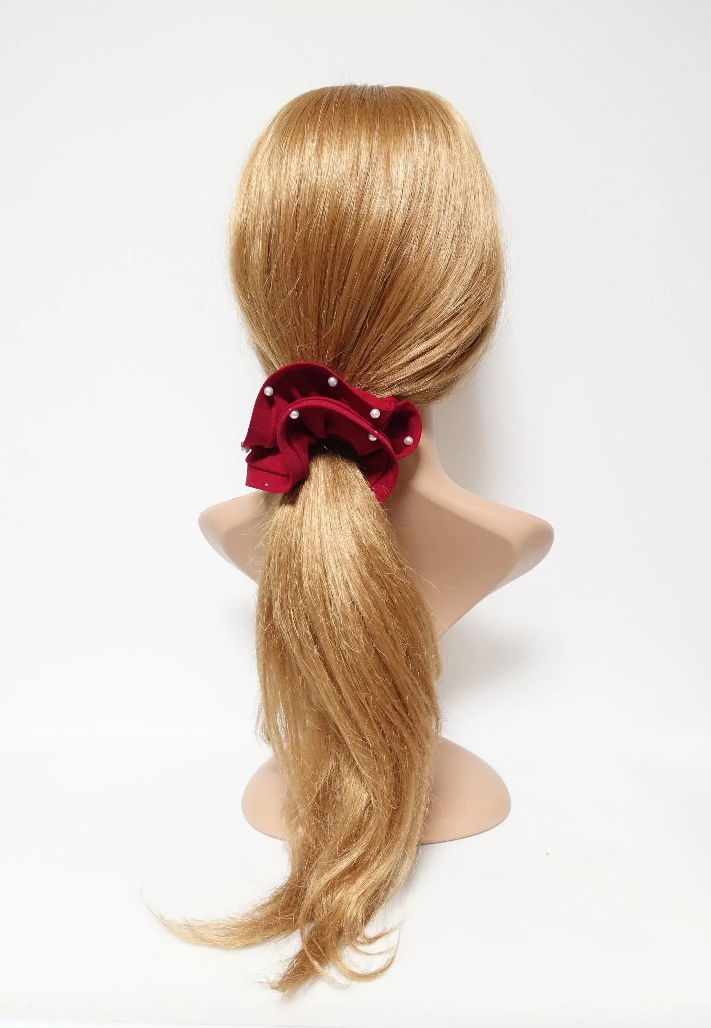 trim pearl stud decorated chiffon scrunchy solid hair elastic scrunchies