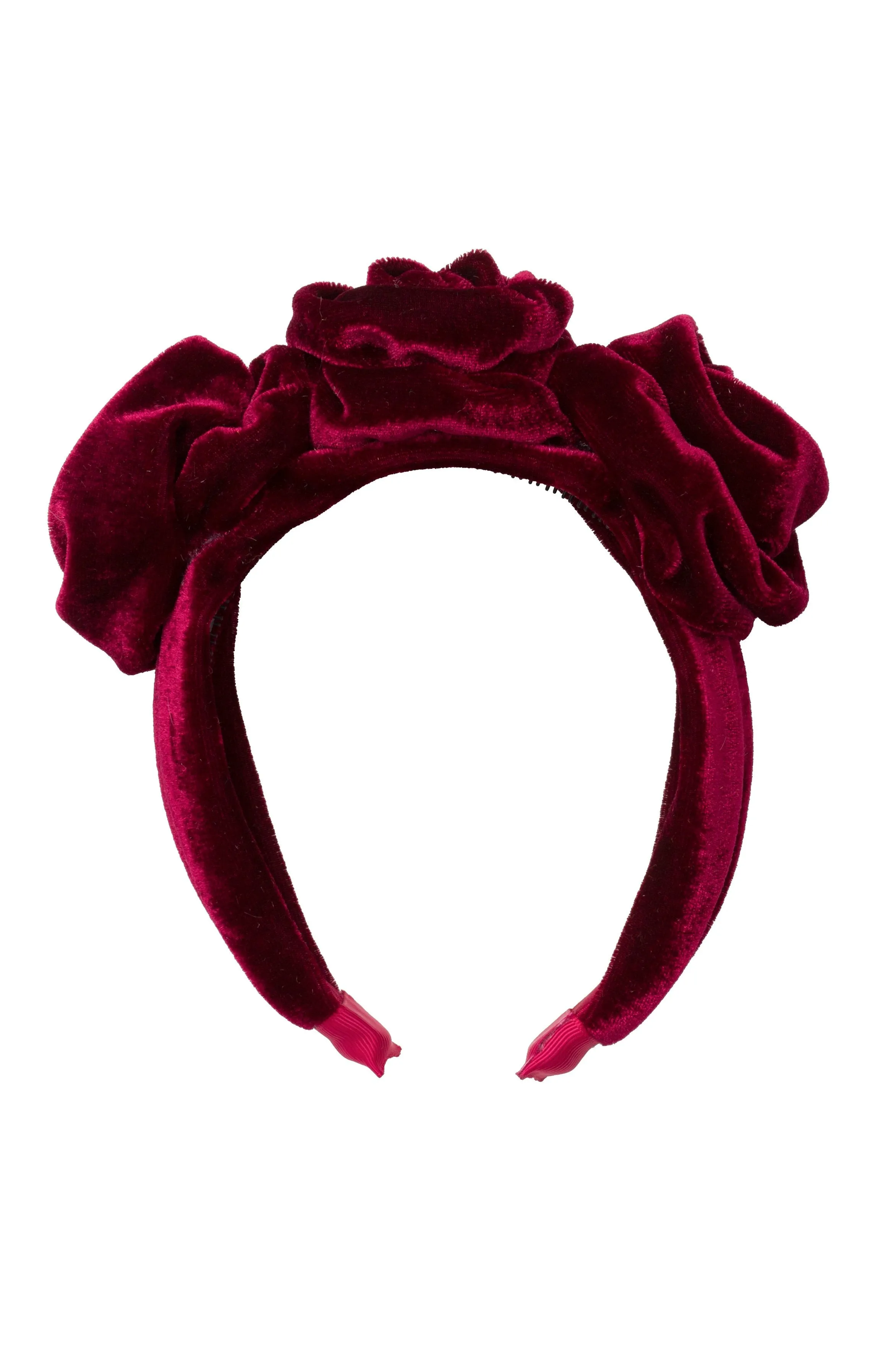 Triple Rose Garden Headband - Burgundy Velvet