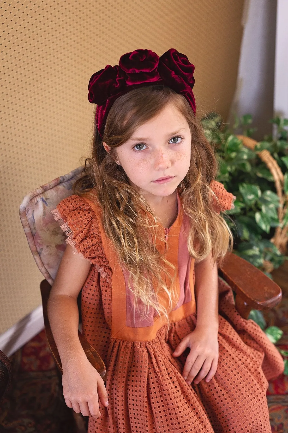 Triple Rose Garden Headband - Gold Velvet