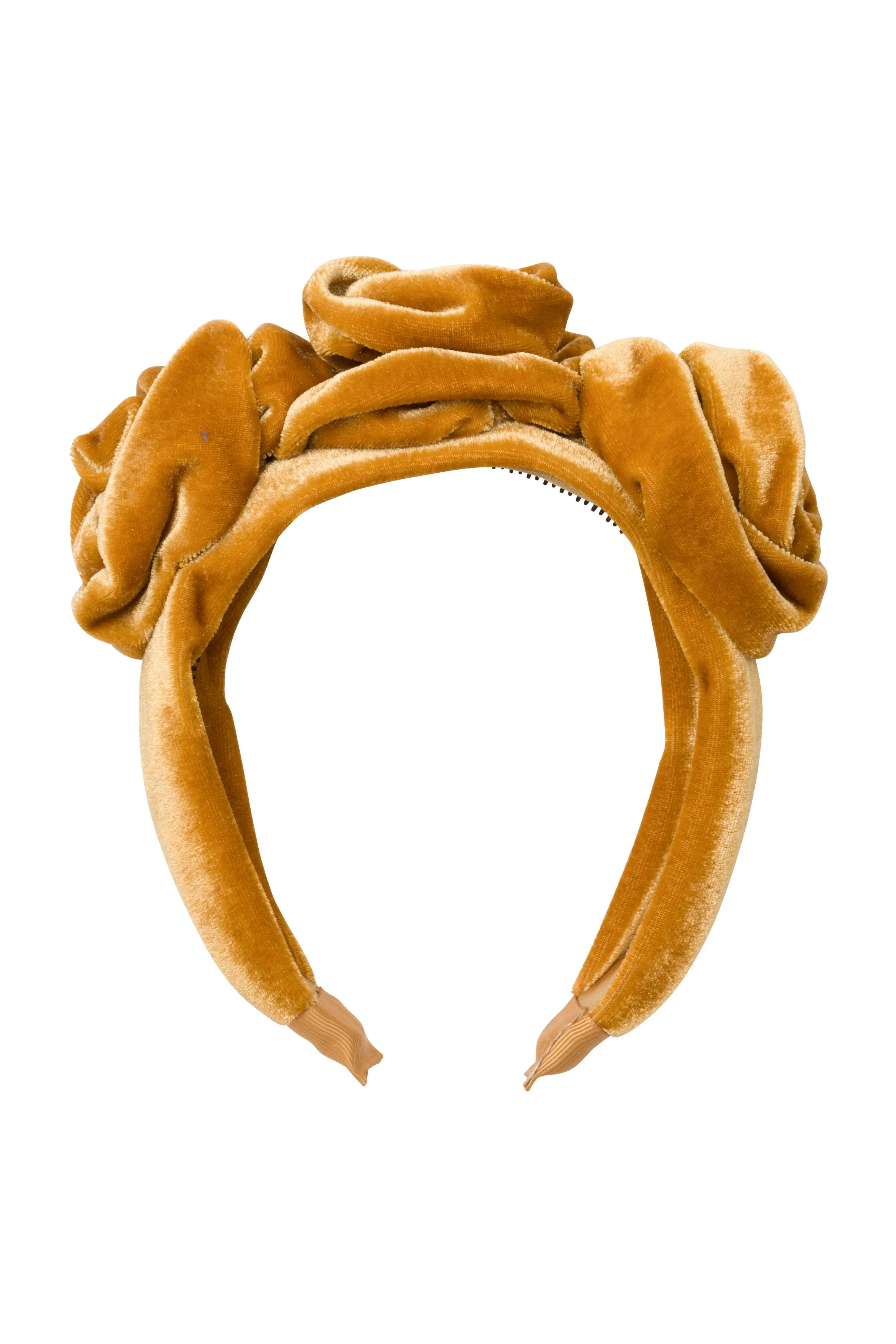 Triple Rose Garden Headband - Gold Velvet