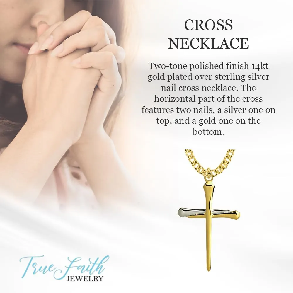 True Faith Jewelry 14K Gold Plate and Sterling Silver Cross Pendant, 1 1/4 Inch