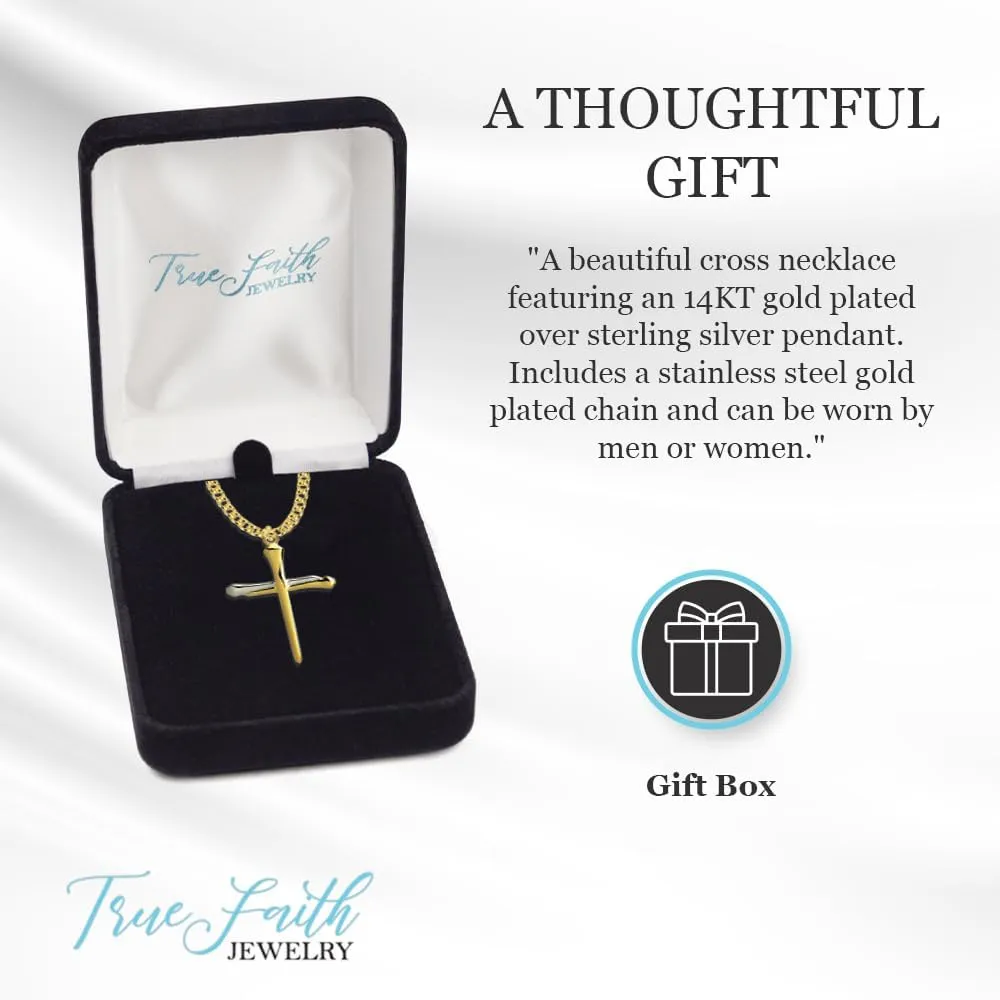 True Faith Jewelry 14K Gold Plate and Sterling Silver Cross Pendant, 1 1/4 Inch