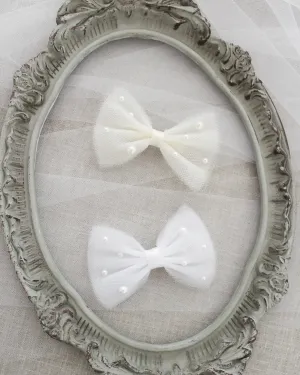 Tuxedo Tulle Bow Hair Clip or Shoe Clips with Scattered Pearls