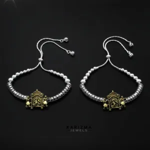Two Tone Real Sterling Silver women Oxidized wedding Anklet Pair