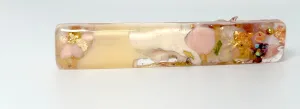 Two UV Resin Hair Barrettes Handcrafted, Cream base Iridescent, Gold color alligator clasp. Unique, Multilayered Design with Shimmering Hues