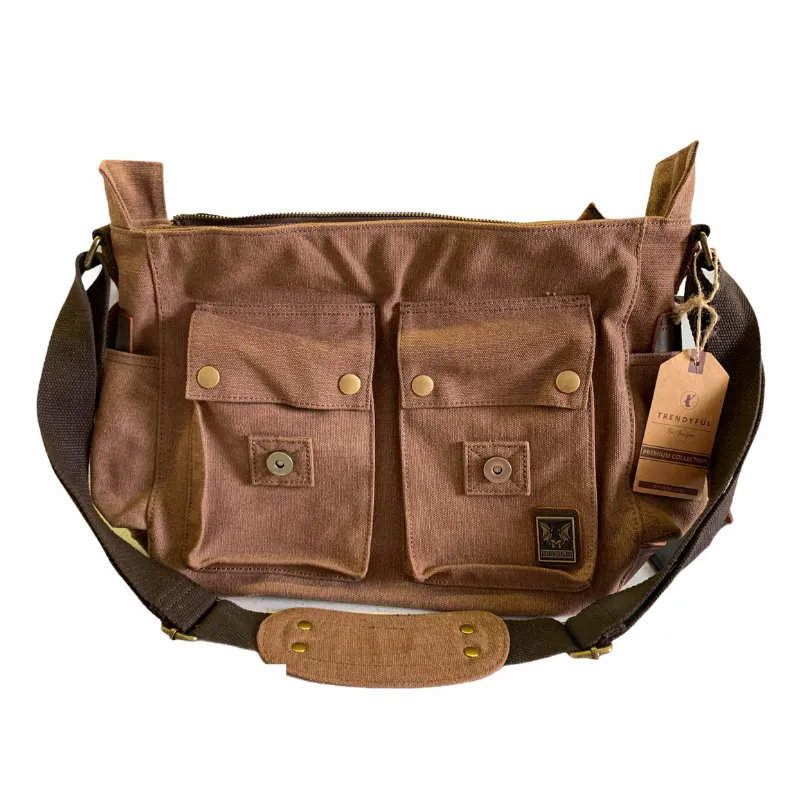 Tyrone Canvas Leather Messenger Bag